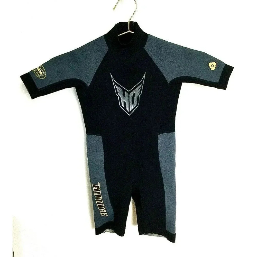 Ho‎ Sports Junior Kids Size 8 Shorty Scuba Wetsuit Gray Aquaseal Zip Front